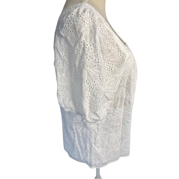 Loft Womens White Eyelet Puff Short Sleeve Square Neck Top Size M - Picture 4 of 10